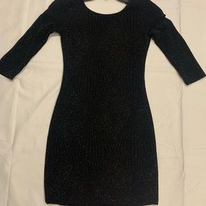 Shimmery long-sleeve black mini dress
